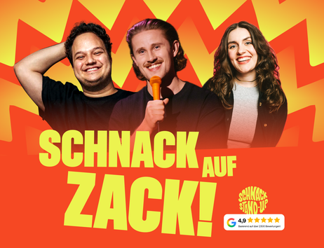 Haltet Euch fest! Jeden Freitag bringen wir die besten Comedians des Landes nach Hamburg und präsentieren die neuen Stand-Up Stars der Stadt. In dieser 60-minütigen Show treffen immer 3 der witzigsten Köpfe der deutschen Comedy-Szene aufeinander, um Auszüge aus ihren aktuellen Solo-Programmen zum Besten zu geben und zu Prompts zu Improvisieren! Du magst "Falsch, aber Lustig?", dann wirst du SCHNACK auf Zack lieben!