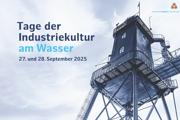 Plakat für die Veranstaltung 'Tage der Industriekultur am Wasser' mit einem historischen Turm und Datum 27.-28. September 2025.