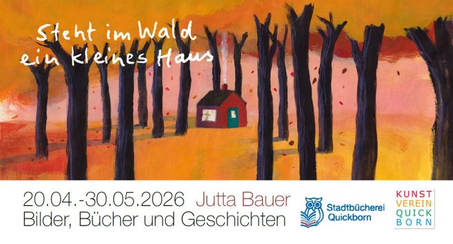 Illustration von Jutta Bauer: Herbstwald mit einem kleinen Haus