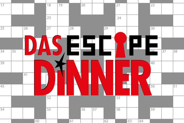 Logo von 'Das Escape Dinner' auf einem Kreuzworträtsel-Hintergrund.