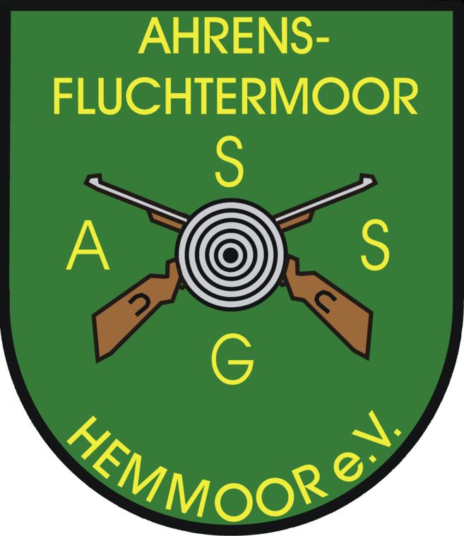Wappen des SV Ahrensfluchtermoor-Hemmoor e.V. mit Gewehren und Zielscheibe.