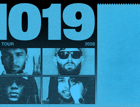 Poster der 1019 Club Tour 2026 mit vier Porträts von Künstlern in Blau gehalten.