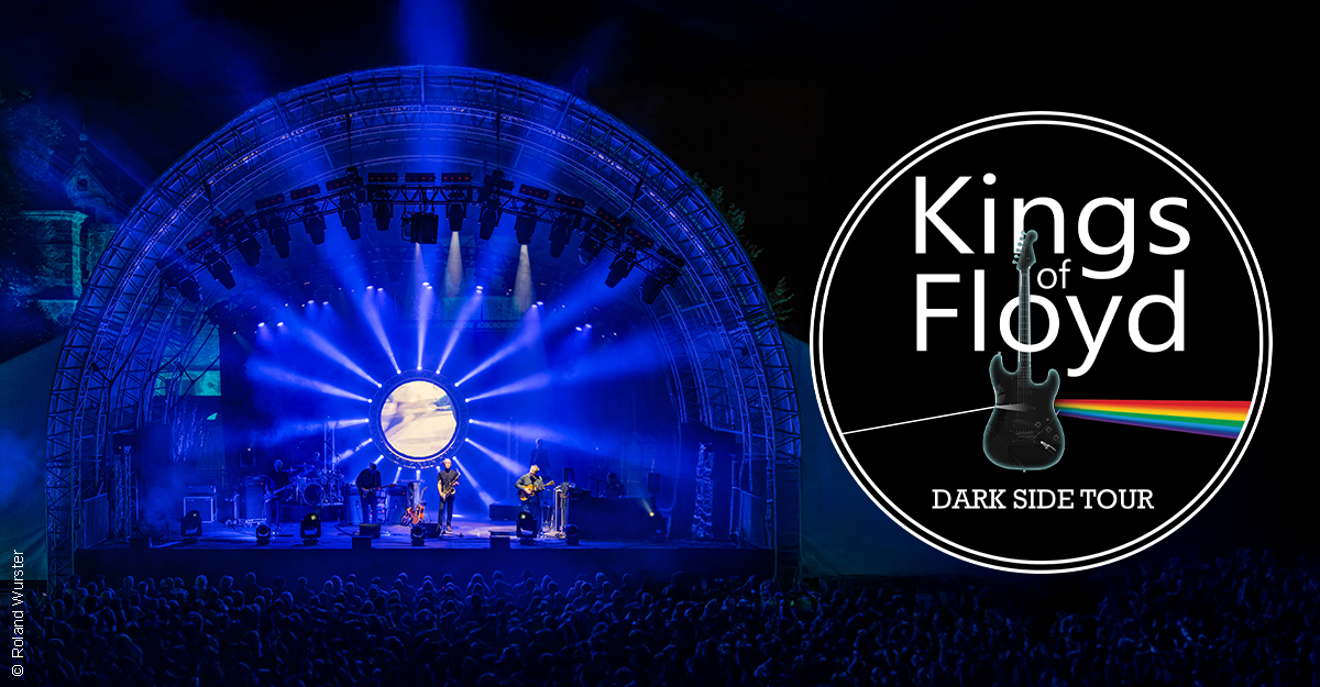 Bühnenauftritt der Band Kings of Floyd während der Dark Side Tour mit Lichteffekten und großem Publikum.