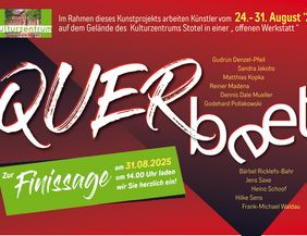 Plakat für das Kunstprojekt 'Querbeet' im Kulturzentrum Stotel, mit Künstlernamen und Frissagetermin am 31.08.2025.