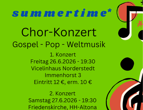 Plakat für das Chor-Konzert 'Vicelin Voices Summertime' mit Terminen und Veranstaltungsorten.