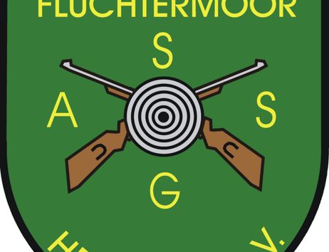 Wappen des SV Ahrensfluchtermoor-Hemmoor e.V. mit Gewehren und Zielscheibe.