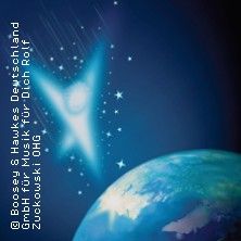 Illustration eines leuchtenden Sterns über der Erde mit Sternenhimmel.