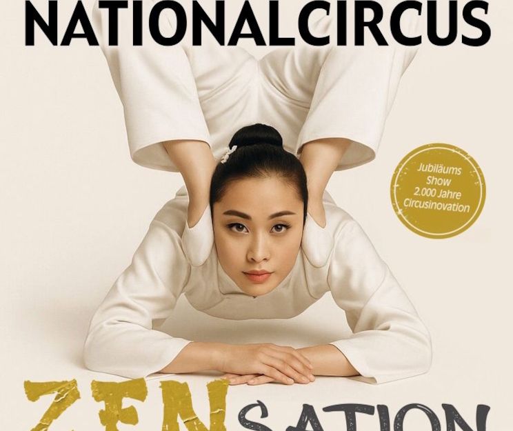 Plakat des Chinesischen Nationalcircus mit einer Akrobatin in einer Balancepose.