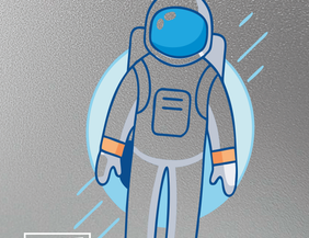 Illustration eines Astronauten vor einem grauen Hintergrund mit dem Logo des Kunstmuseums Celle.