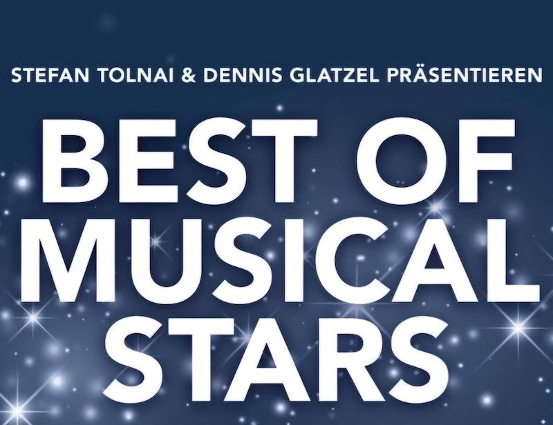 Plakat mit dem Text 'Best of Musical Stars' vor einem funkelnden Hintergrund.