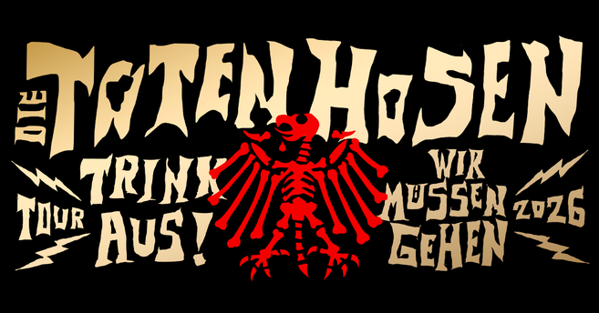 Logo der Band Die Toten Hosen mit Tourdaten und einem roten Skelettadler.