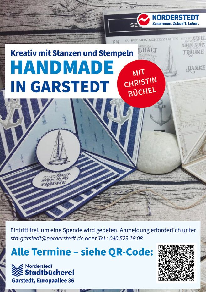 Ein Plakat für einen kreativen Workshop in Garstedt mit dem Titel 'Handmade in Garstedt'.